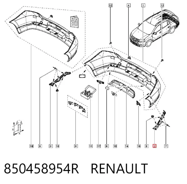 Consola esquerda do pára-choque traseiro 850458954R Renault (RVI)