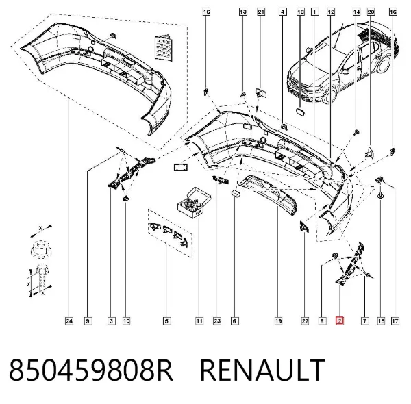 Consola esquerda do pára-choque traseiro 850459808R Renault (RVI)