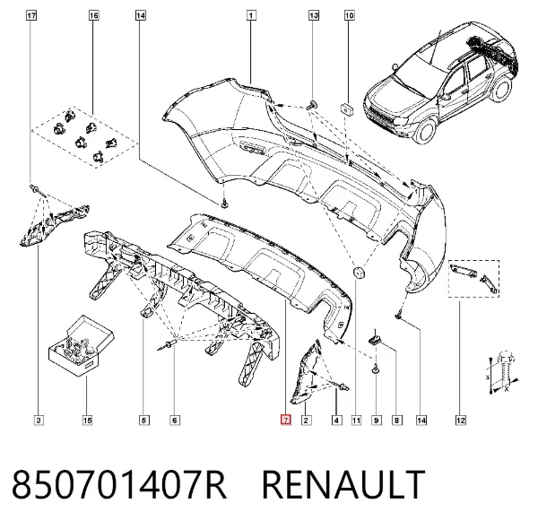 Placa sobreposta do pára-choque traseiro 850701407R Renault (RVI)