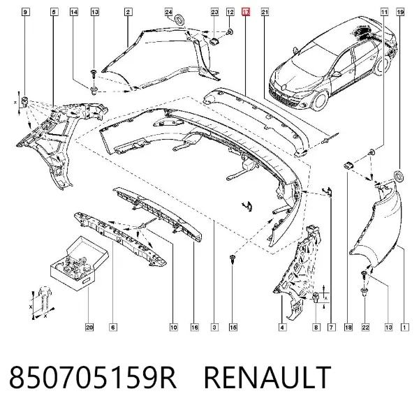 Placa sobreposta do pára-choque traseiro 850705159R Renault (RVI)