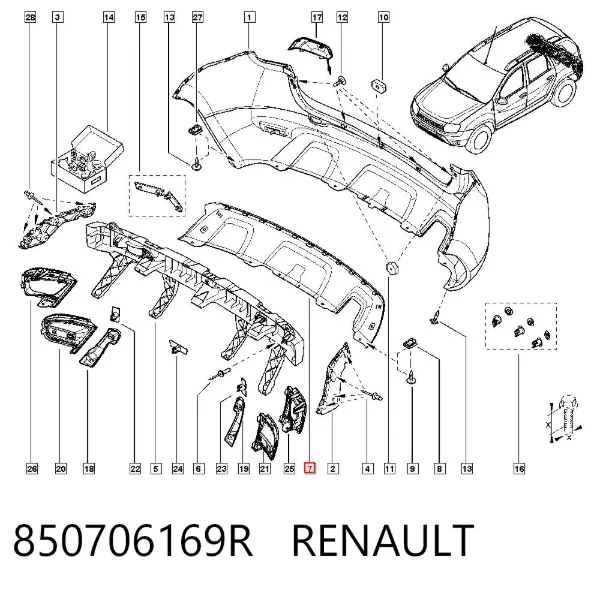 Placa sobreposta do pára-choque traseiro 850706169R Renault (RVI)