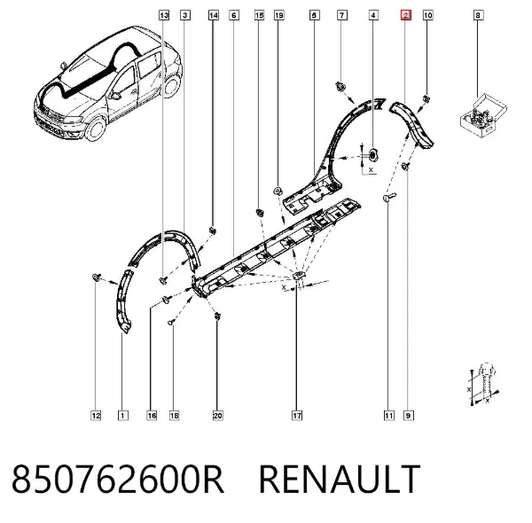 Placa sobreposta do pára-choque traseiro direito 850762600R Renault (RVI)