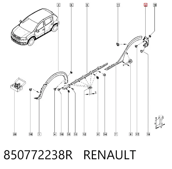 Placa sobreposta do pára-choque traseiro esquerdo 850772238R Renault (RVI)