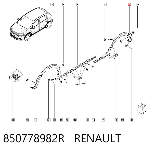 Placa sobreposta do pára-choque traseiro esquerdo 850778982R Renault (RVI)