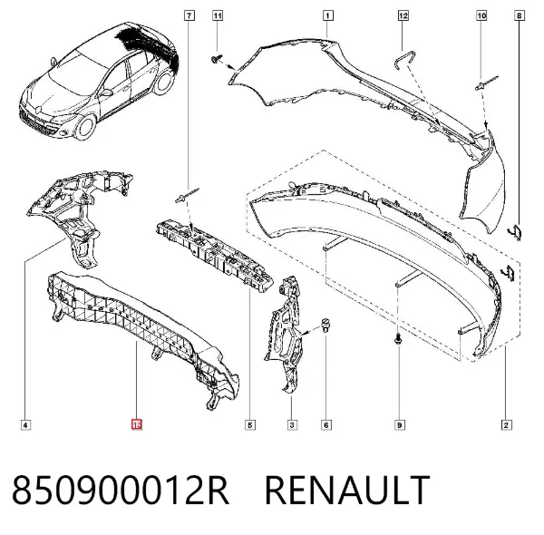 Reforçador do pára-choque traseiro Renault Fluence B3