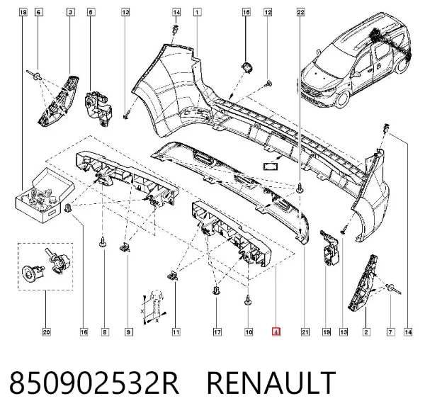 Absorvedor (enchido) do pára-choque traseiro 850902532R Renault (RVI)