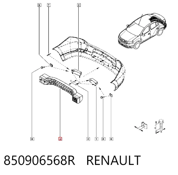 Reforçador do pára-choque traseiro 850906568R Renault (RVI)
