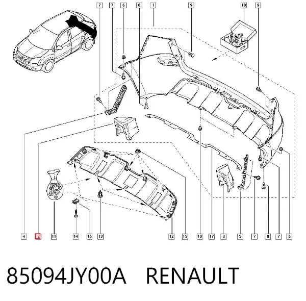 Reforçador do pára-choque traseiro 85094JY00A Renault (RVI)