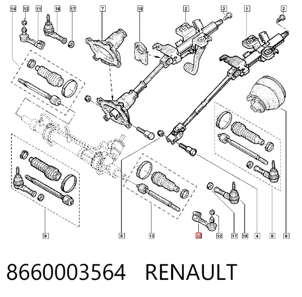 Ponta externa da barra de direção 8660003564 Renault (RVI)
