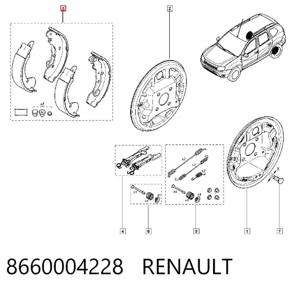 Sapatas do freio traseiras de tambor 8660004228 Renault (RVI)