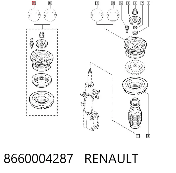 Suporte de amortecedor dianteiro 8660004287 Renault (RVI)