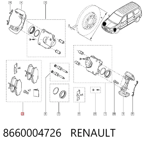 Sapatas do freio dianteiras de disco 8660004726 Renault (RVI)