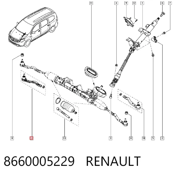 Ponta externa da barra de direção 8660005229 Renault (RVI)