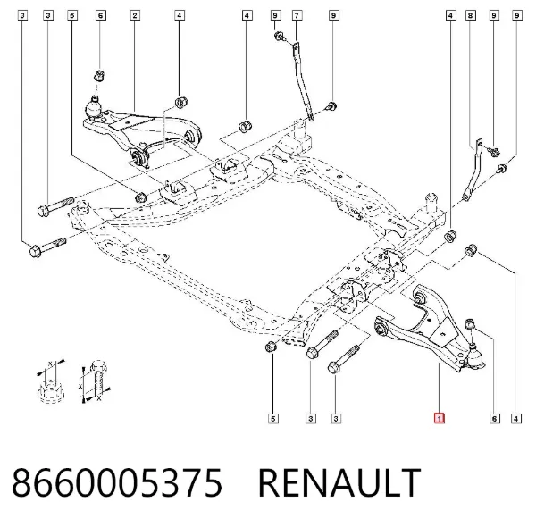 Braço oscilante inferior esquerdo de suspensão dianteira 8660005375 Renault (RVI)