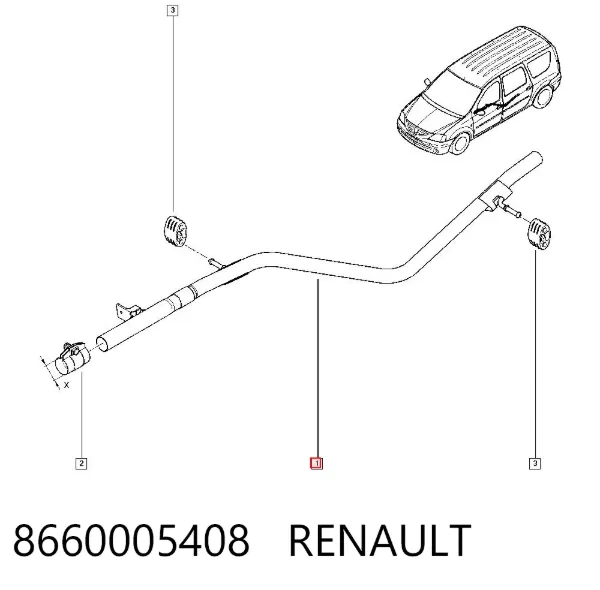 Cano derivado do silenciador desde a parte média até a traseira 8660005408 Renault (RVI)