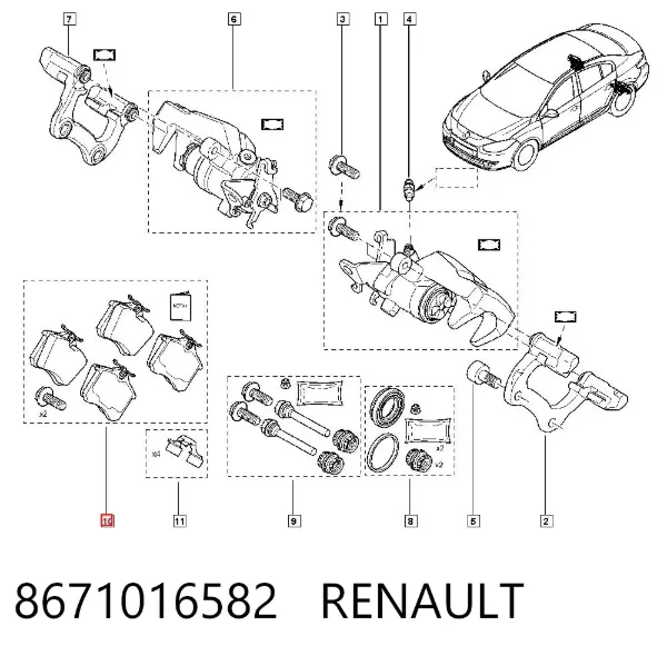 Sapatas do freio traseiras de disco 8671016582 Renault (RVI)
