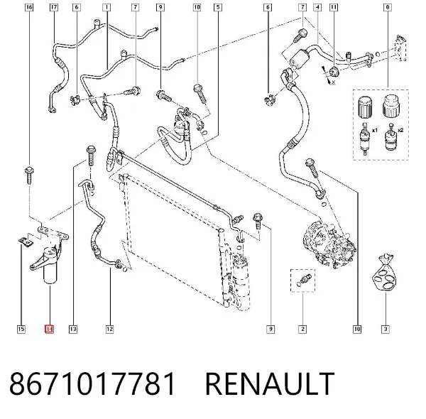 Tanque de recepção do secador de aparelho de ar condicionado 8671017781 Renault (RVI)