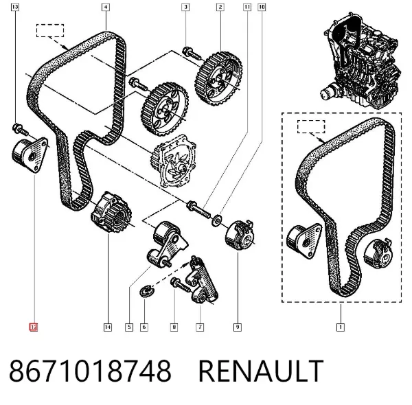 Correia do mecanismo de distribuição de gás, kit 8671018748 Renault (RVI)