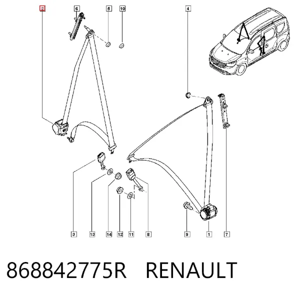 Correia de segurança dianteira direita 868842775R Renault (RVI)