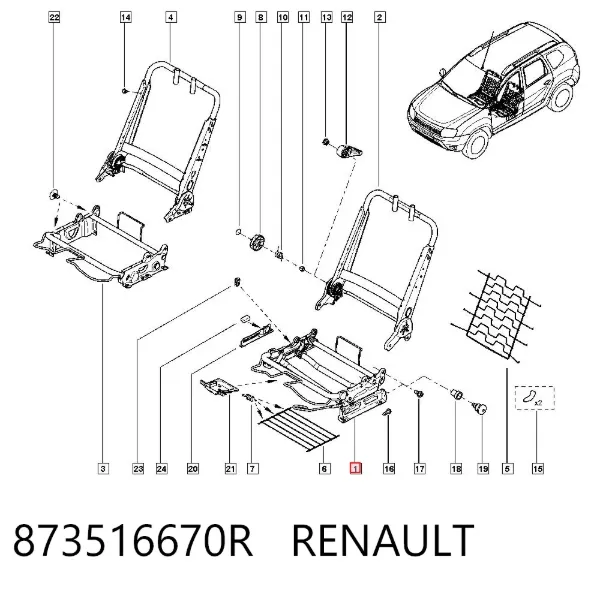 Carril esquerdo do assento dianteiro direito 873516670R Renault (RVI)