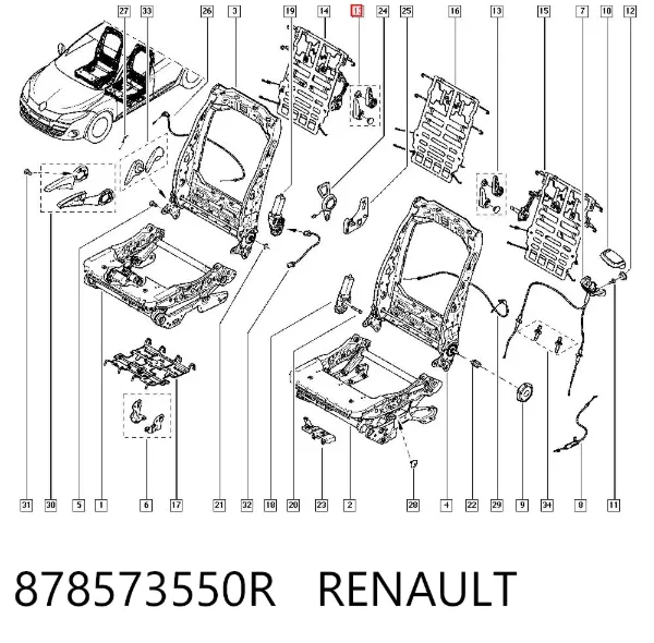 Puxador de regulação de encosto do assento 878573550R Renault (RVI)
