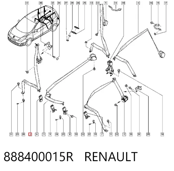 Cinto de segurança traseiro direito 888400015R Renault (RVI)