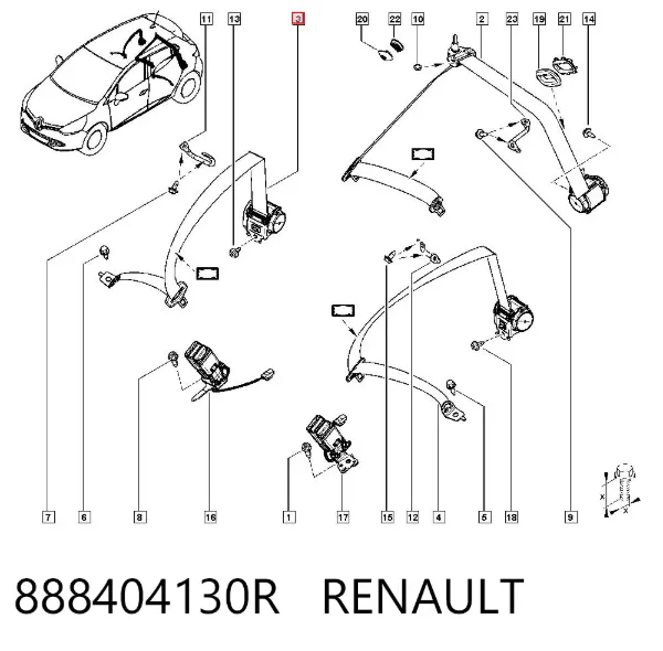 Cinto de segurança traseiro direito 888404130R Renault (RVI)