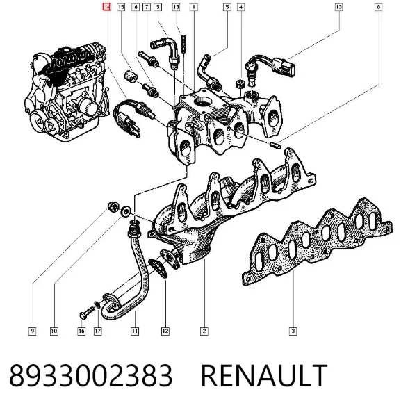 Sensor de temperatura do fluido de esfriamento 8933002383 Renault (RVI)