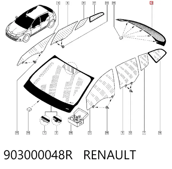 Vidro de porta-malas de 3ª/5ª porta traseira (de tampa de alcapão) 903000048R Renault (RVI)