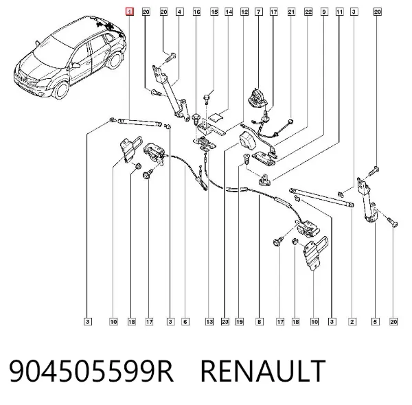 Amortecedor de tampa de porta-malas (de 3ª/5ª porta traseira) 904505599R Renault (RVI)