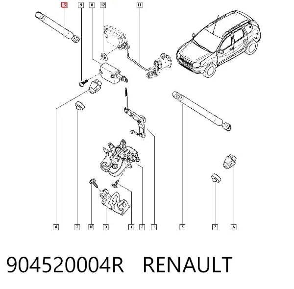 Amortecedor de tampa de porta-malas (de 3ª/5ª porta traseira) 904520004R Renault (RVI)