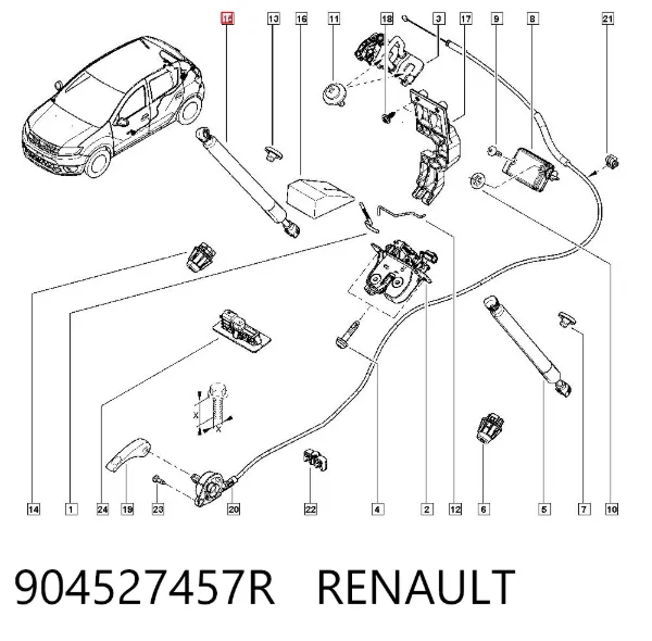 Amortecedor de tampa de porta-malas (de 3ª/5ª porta traseira) 904527457R Renault (RVI)