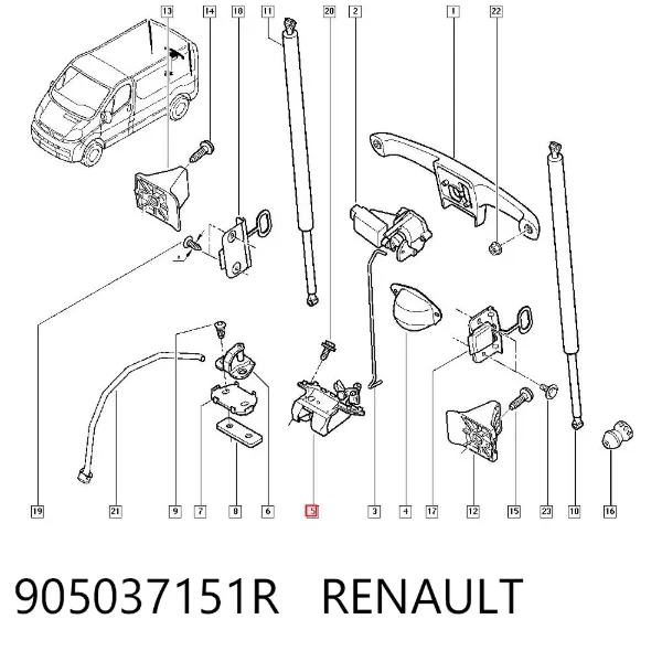 Fecho de tampa de porta-malas (de 3ª/5ª porta traseira) 905037151R Renault (RVI)