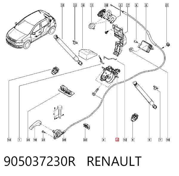 Fecho de tampa de porta-malas (de 3ª/5ª porta traseira) 905037230R Renault (RVI)