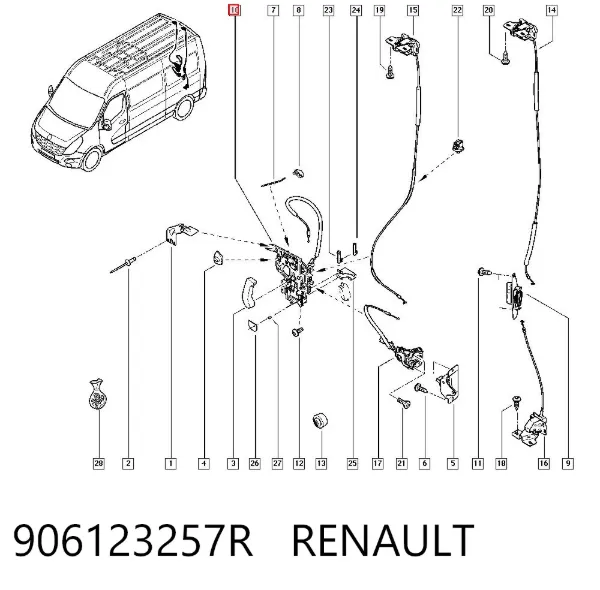 Fecho da porta traseira direita batente 906123257R Renault (RVI)