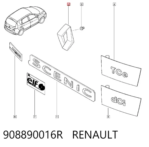 Emblema de tampa de porta-malas (emblema de firma) 908890016R Renault (RVI)