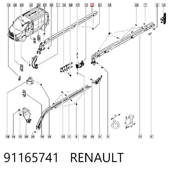 Carril superior direito de guia da porta deslizante 91165741 Renault (RVI)