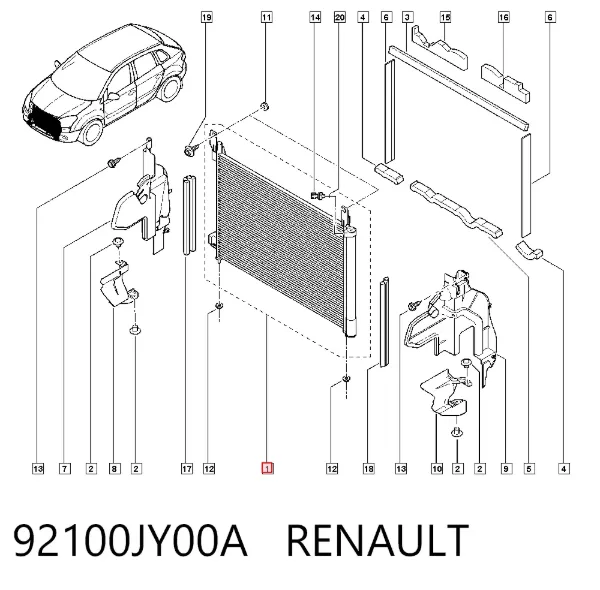 Radiador de aparelho de ar condicionado 92100JY00A Renault (RVI)