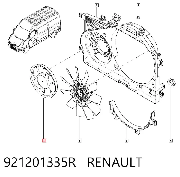Ventilador elétrico de esfriamento montado (motor + roda de aletas) direito 921201335R Renault (RVI)