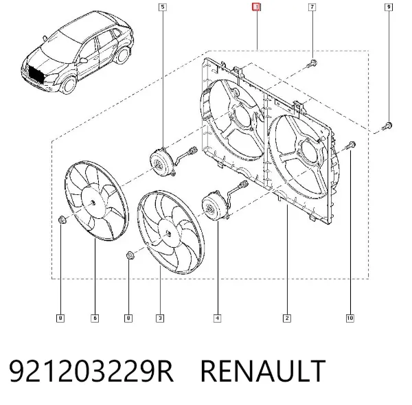 Ventilador elétrico de esfriamento montado (motor + roda de aletas) 921203229R Renault (RVI)