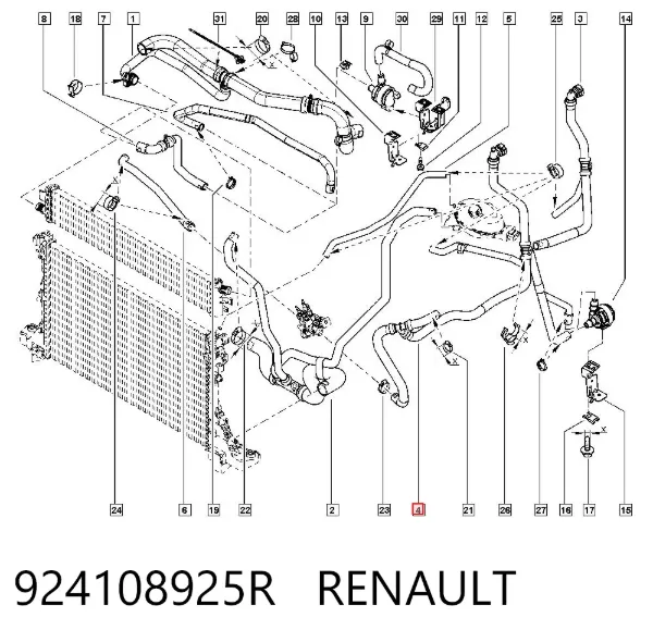 Mangueira do radiador de aquecedor (de forno), fornecimento 924108925R Renault (RVI)