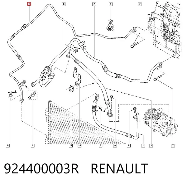 Mangueira de aparelho de ar condicionado, desde o vaporizador traseiro até o compressor 924400003R Renault (RVI)