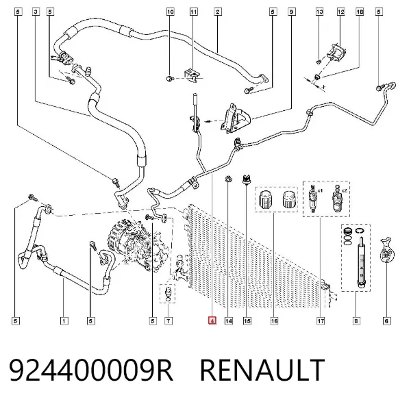 Mangueira de aparelho de ar condicionado, desde o radiador até o vaporizador 924400009R Renault (RVI)