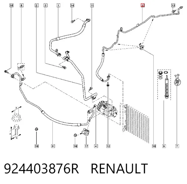 Mangueira de aparelho de ar condicionado, desde o radiador até o vaporizador 924403876R Renault (RVI)