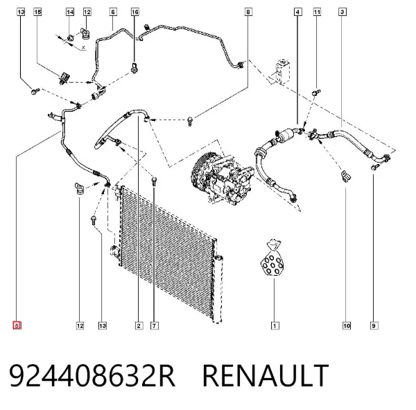 Mangueira de aparelho de ar condicionado, desde o radiador até o vaporizador 924408632R Renault (RVI)