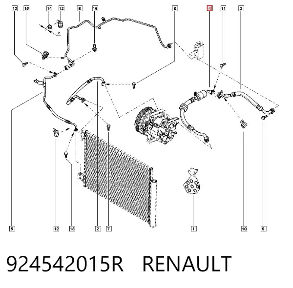 Mangueira de aparelho de ar condicionado, desde o vaporizador até o compressor 924542015R Renault (RVI)