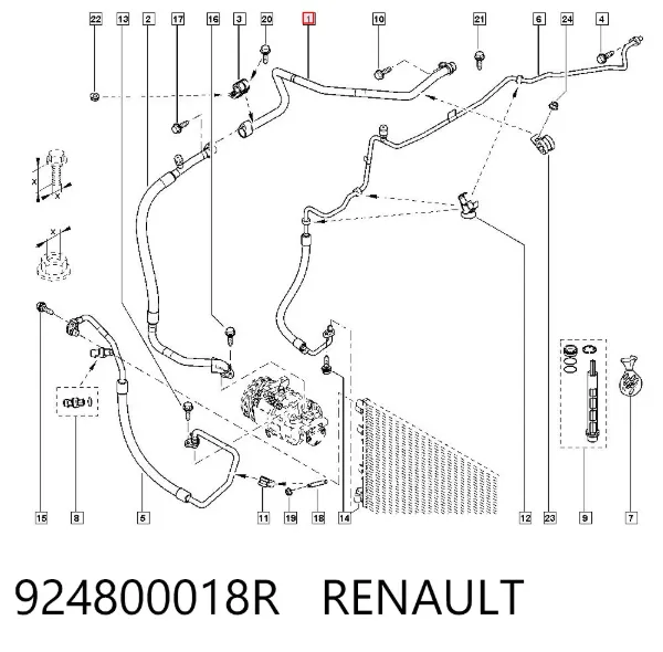 Mangueira de aparelho de ar condicionado, desde o vaporizador traseiro até o compressor 924800018R Renault (RVI)