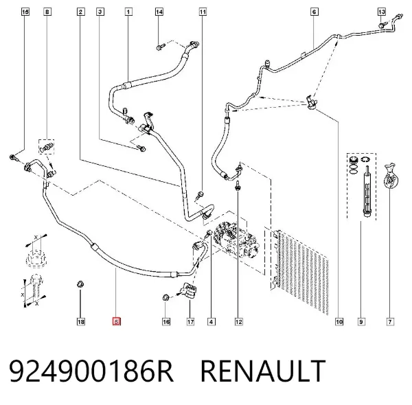 Mangueira de aparelho de ar condicionado, desde o compressor até o radiador 924900186R Renault (RVI)