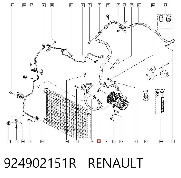 Mangueira de aparelho de ar condicionado, desde o compressor até o radiador 924902151R Renault (RVI)