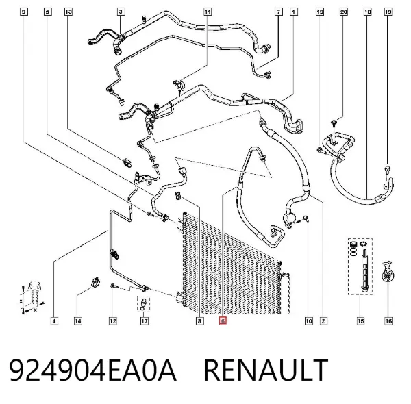 Mangueira de aparelho de ar condicionado, desde o compressor até o radiador 924904EA0A Renault (RVI)